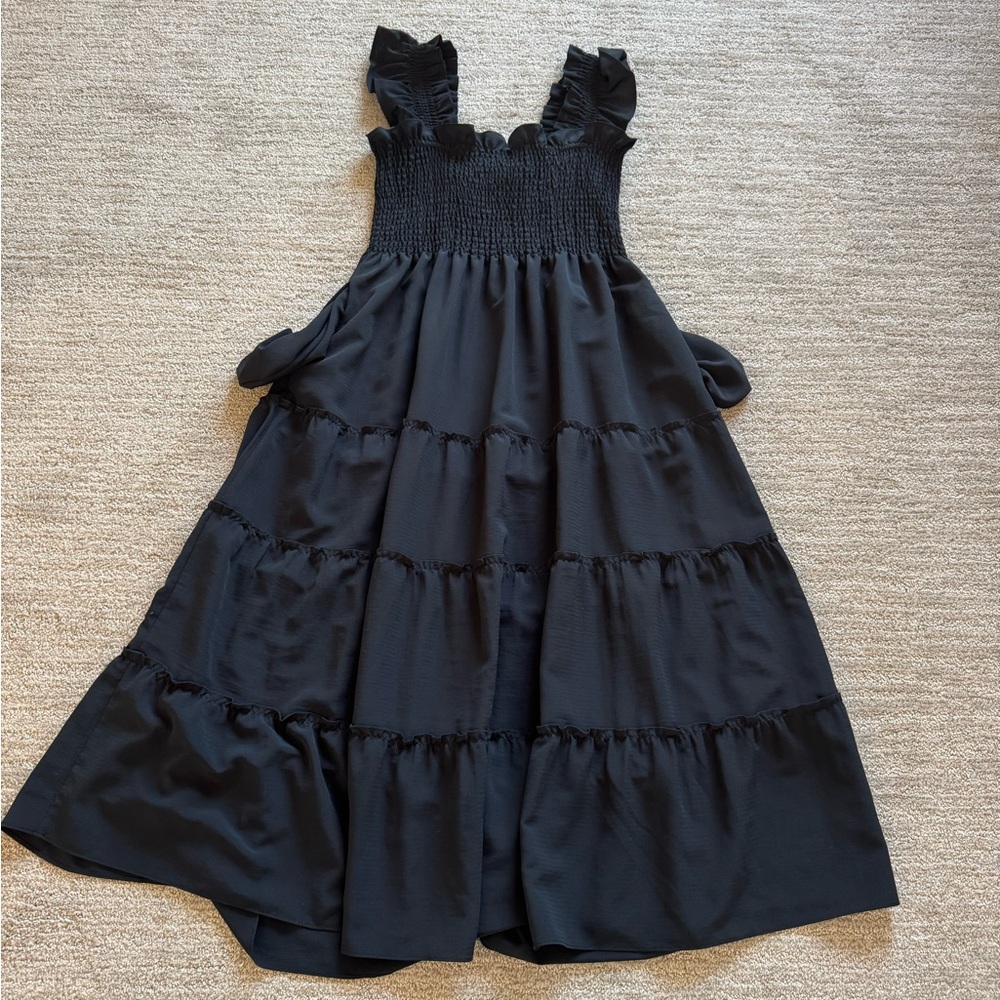 Black Ruffled Smocked Bodice Women’s Dress